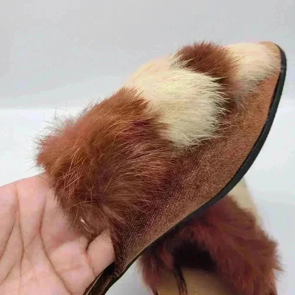 Forever Mule Furry Flat Women's Heel Slip on Slippers Shoes Size 6 1/2 Brown Tan - Picture 4 of 9